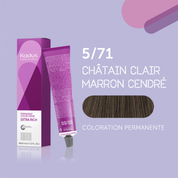 COLORATION PERMANENTE CHÂTAIN CLAIR MARRON CENDRÉ 5/71 KADUS