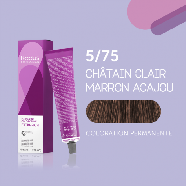 COLORATION PERMANENTE CHÂTAIN CLAIR MARRON ACAJOU 5/75 KADUS